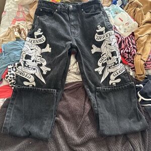 Ed Hardy Black Skull Graphic Relaxed Jeans